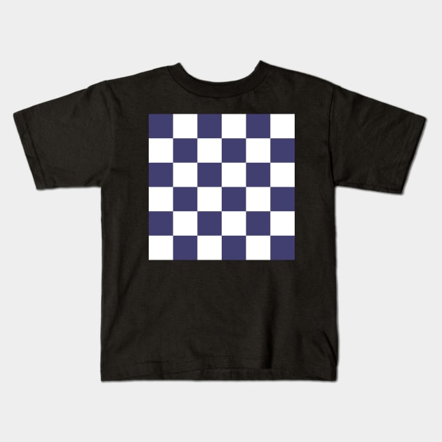 Navy blue and white checkerboard print Kids T-Shirt by bettyretro